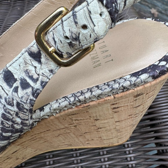Stuart Weizman Snake Skin cork heeled open toe wedge shoes size 7.5 - Picture 2 of 9
